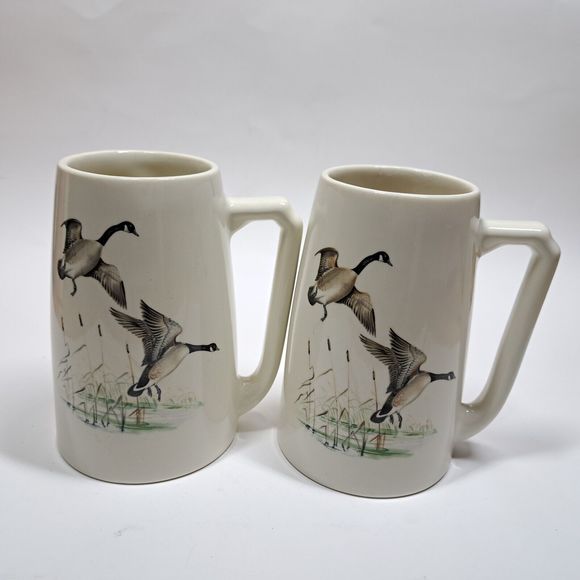 HYALYN Pottery Mugs Game Birds Canadian Geese Mallard Ducks Beer Steins Vintage - Picture 5 of 9